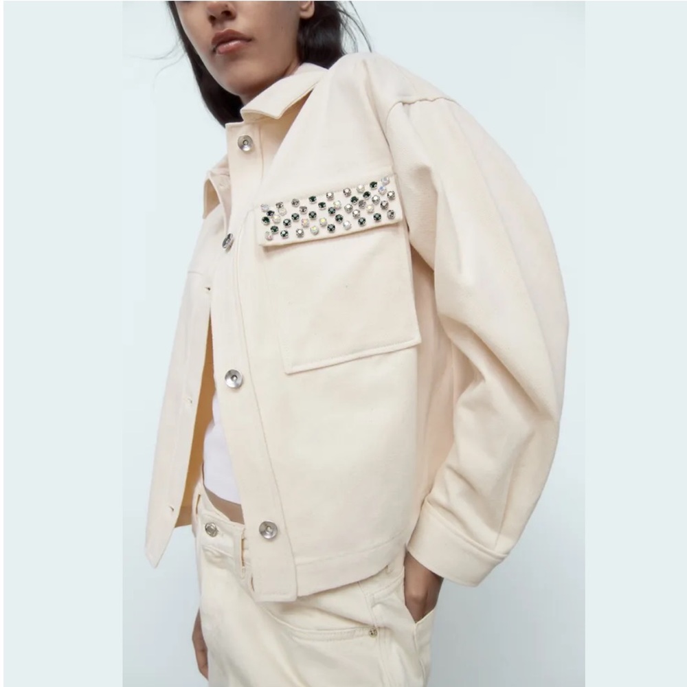 Zara BEADED POCKET COTTON JACKET